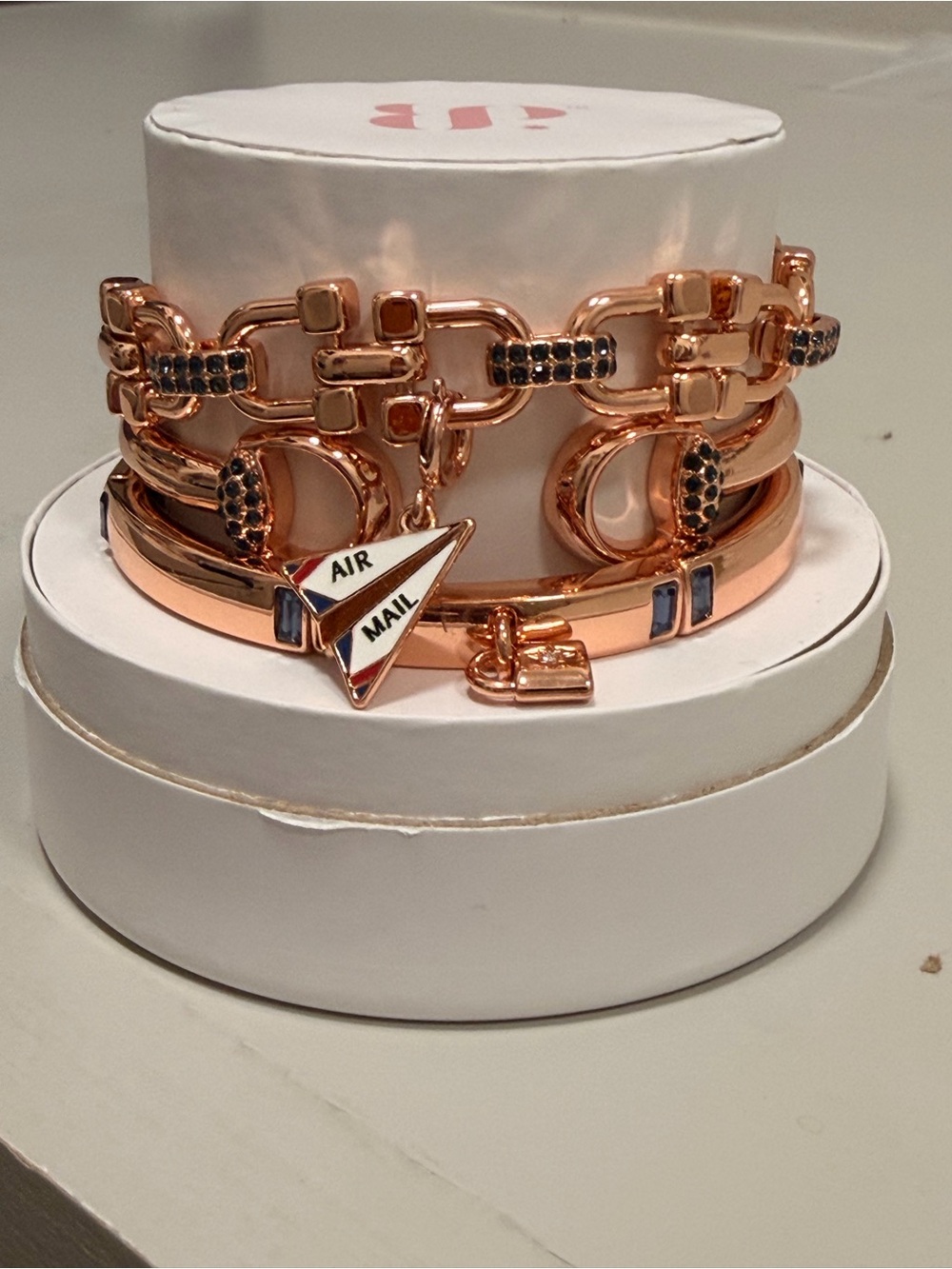 Bomb Party NWT! Rose Gold Set with Air Mail Charm “Stamped and Sent”